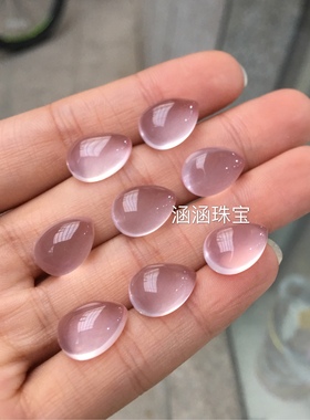 天然粉晶裸石戒面水滴形椭圆形