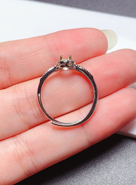 s925银戒指空托 椭圆形4*6mm精工四爪双色款 代镶欧泊 月光石  m