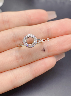 s925银饰品戒指空托圆形3 4 5 6 7 8 9 10 12mm代镶水晶 玉石  x