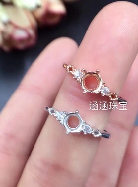 s925银饰品戒指空托圆形翡翠