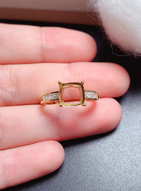 s925银戒指空托枕方5/6/7/8mm简约百搭活口可调节 m