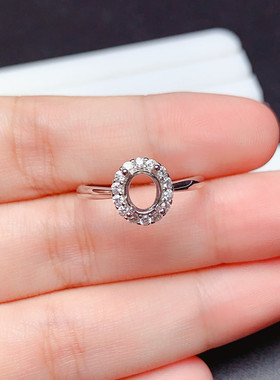 s925银饰品戒指空托椭圆形5*6mm代镶欧泊 托帕 日韩学生礼物  s