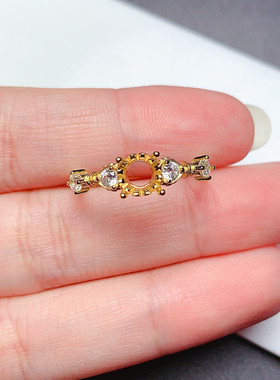 戒指空托圆形6*6mm 小巧精致 代镶月光石 翡翠 s925银  m