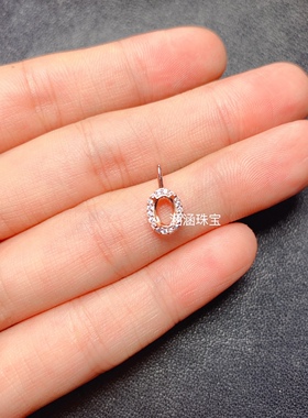 s925银吊坠空托一圈小钻款椭圆形4*6mm代镶黄水晶 欧泊红宝石  m