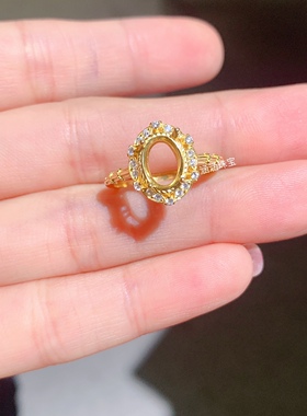 s925银饰品戒指吊坠套装空托椭圆形6*8mm代镶欧泊 碧玺 时尚清新s