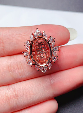 戒指空托椭圆10*14mm复古 豪华 代镶晶石 玉石 s925银  m