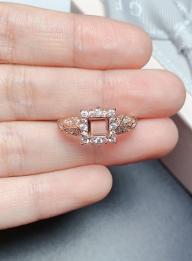 个性设计s925银戒指空托方形5*5mm豪华时尚 戒圈可调节