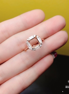 s925银饰品戒指空托方形水晶时尚
