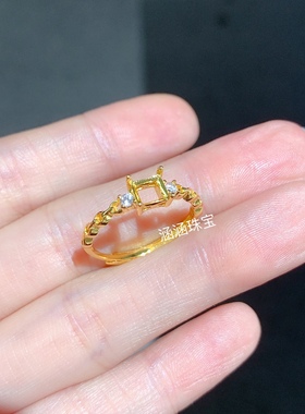 s925纯银戒指空托 方形5*5mm代镶碧玺 托帕石 石榴石 简单清新 J