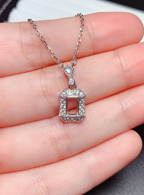 时尚气质s925银吊坠空托长方形4*6mm代镶透辉石 坦桑石  s