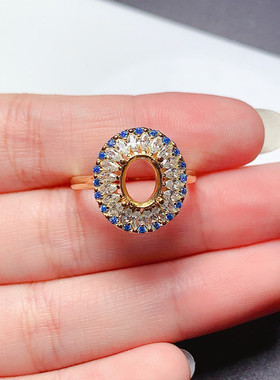 s925银饰品 戒指空托椭圆形6*8mm豪华小众 精美时尚 代镶嵌  m