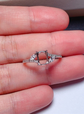 s925纯银戒指空托长方形5*6mm时尚简约百搭代镶嵌通勤款 x