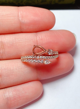 s925银戒指空托水滴形5*7mm豪华轻奢diy饰品 戒圈可调节