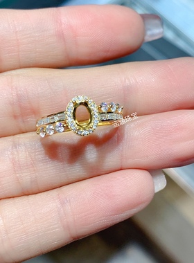 s925银饰品戒指空托椭圆形4*6mm代镶粉蓝宝石 碧玺 蓝宝石 时尚