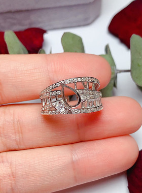 s925银戒指空托水滴形5*8mm小众个性时尚 代镶 蓝宝石 祖母绿 L