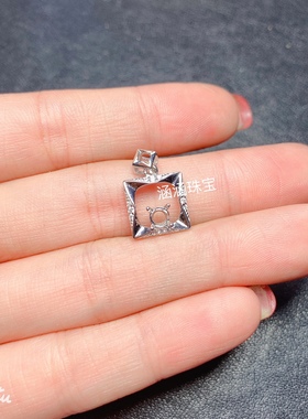 s925银饰品吊坠空托 圆形4*4mm代镶欧泊 蓝宝石 坦桑石 时尚百搭m