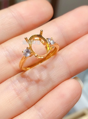 椭圆形代镶晶石电镀黄金色银饰品