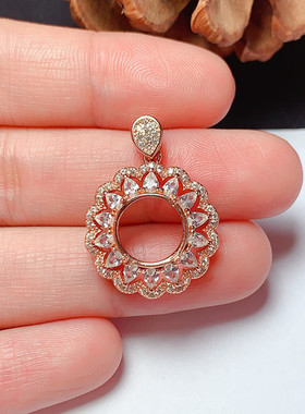 s925银吊坠空托圆形8*8/10*10mm豪华轻奢精美 代镶嵌彩宝