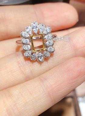 s925银饰品戒指空托紫晶长方形