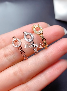 椭圆形玉石水晶日韩风礼物银戒指