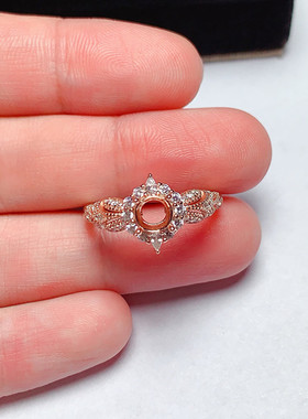 s925银戒指空托圆形5*5mm 豪华复古精致 代镶 祖母绿 蓝宝石 x