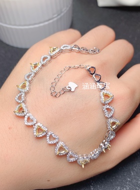 s925银饰品手链空托豪华款心形4*4mm代镶碧玺 石榴石 月光石 日韩