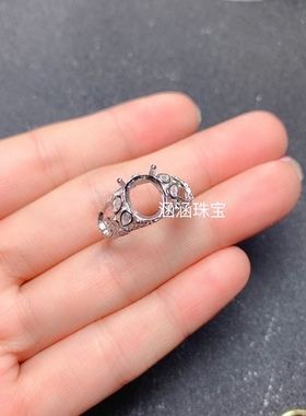 s925银戒指空托椭圆形8*10mm代镶托帕石 欧泊黄水晶 时尚百搭 m