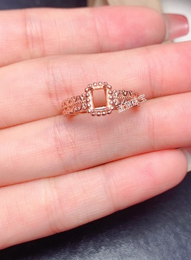 s925纯银戒指空托长方形4*6mm可镶碧玺 红宝石 坦桑石 简单清新 m