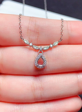 s925银吊坠空托水滴形4*5mm精美锁骨链代镶红宝石 祖母绿  j