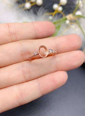 s925银包镶戒指空托椭圆形5*7mm代镶欧泊 托帕石 红宝石 简约大气