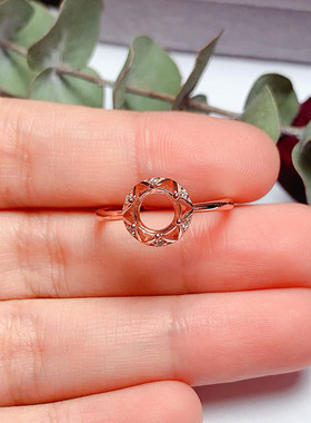 s925银戒指空托圆形6*6mm简约清新 未镶嵌 玉石 水晶  w