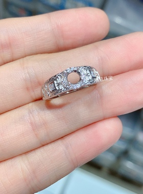 s925银戒指空托圆形5*5mm代镶碧玺月光石 祖母绿时尚百搭清新  J