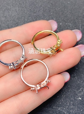 s925银戒指空托马眼形5*106*12mm代镶托帕石 玉石 简单时尚百搭 m