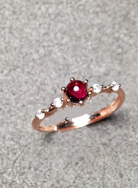 石榴石纯银镶嵌节日戒面送女友