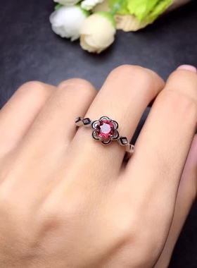 925纯银戒指空托小巧石榴石圆形