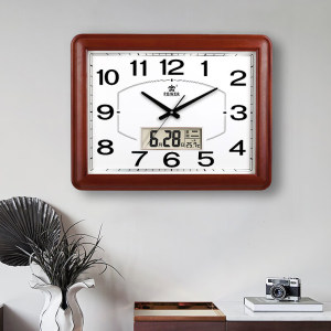 霸王挂钟实木大号中国风复古家用挂钟方形带日历静音石英钟钟表