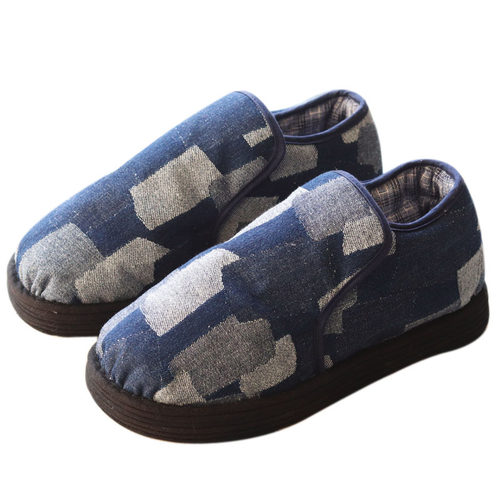 原创纯手工千层底男女保暖棉布鞋 复古拼色牛仔 加厚棉花棉窝靴子 - 图3