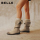 Женские сапоги Belle, ковбойские сапоги в стиле вестерн с буквами, новые длинные сапоги с круглым носком, 3QFC3DG5