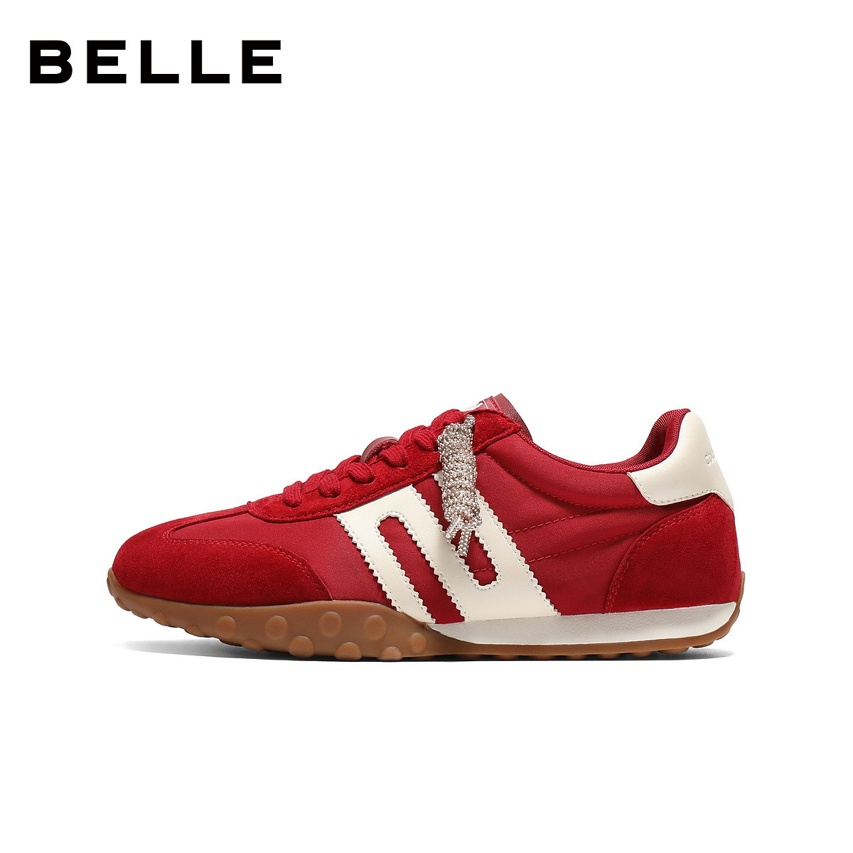 博主同款百丽跑道家族彩虹豆红色新年阿甘德训鞋商场款复古休闲鞋,淘宝优惠券,粉丝福利购,淘宝优惠卷