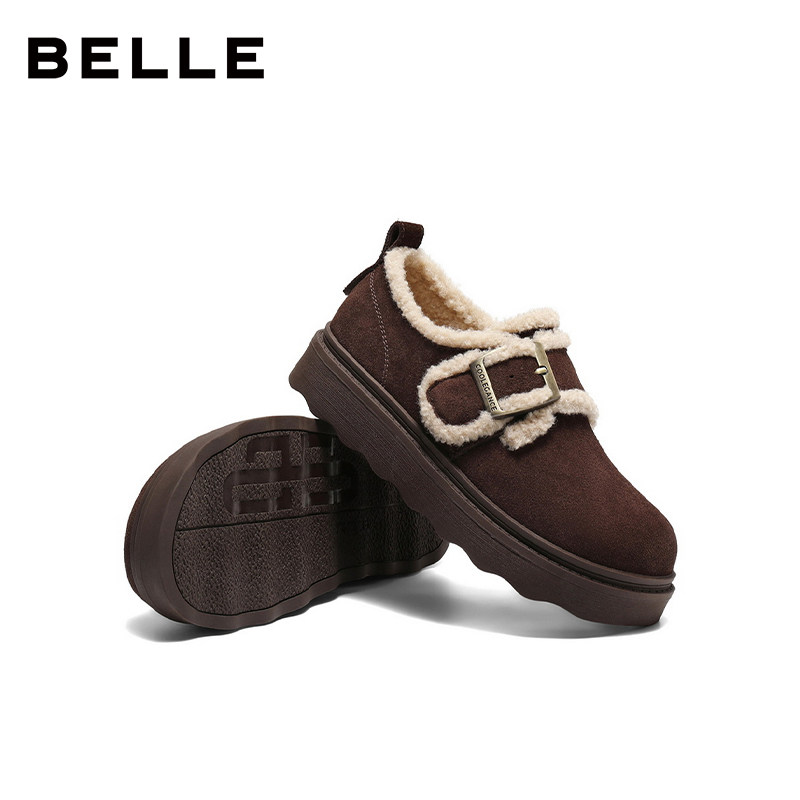 百丽坚果拿铁毛毛勃肯鞋子女冬季厚底雪地靴加绒保暖棉鞋E5N1D预,淘宝优惠券,粉丝福利购,淘宝优惠卷
