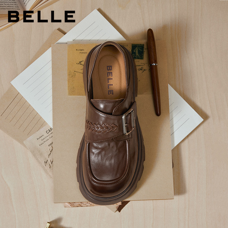 百丽复古厚底增高踩脚跟乐福女新款真皮黑色小皮鞋单鞋子F2M1DA,淘宝优惠券,粉丝福利购,淘宝优惠卷