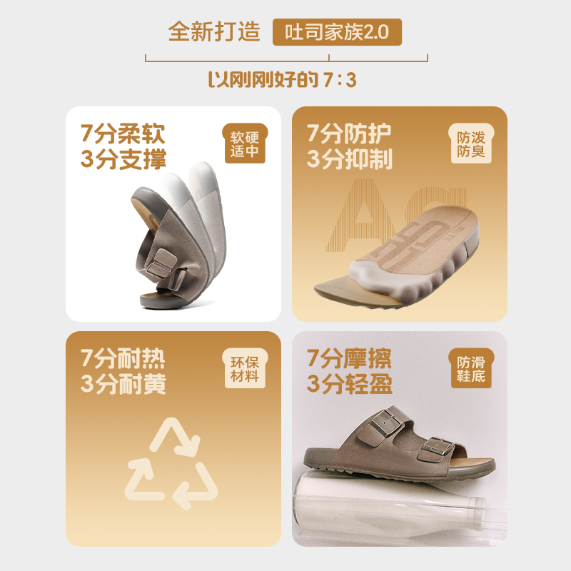 百丽男鞋QQ吐司勃肯软底凉拖鞋2025夏新一字拖可外穿8RE01BT5-图1