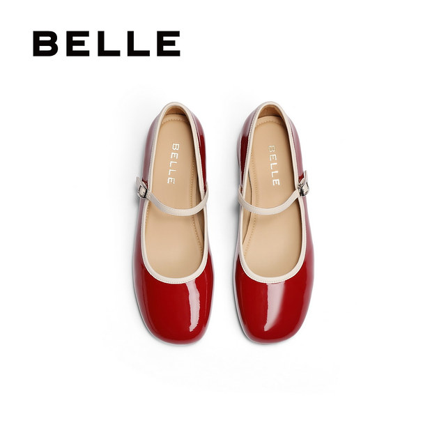 Belle women's shoes thick heel red Mary Jane shoes