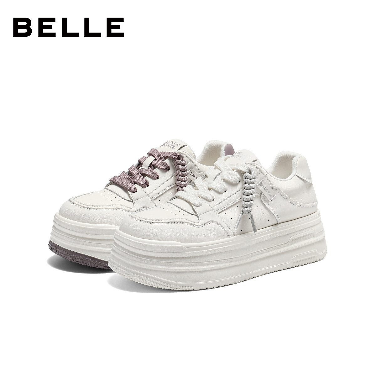 百丽厚底增高挂饰小白鞋女2026春新百搭松糕鞋休闲板鞋B3057AM6预,淘宝优惠券,粉丝福利购,淘宝优惠卷