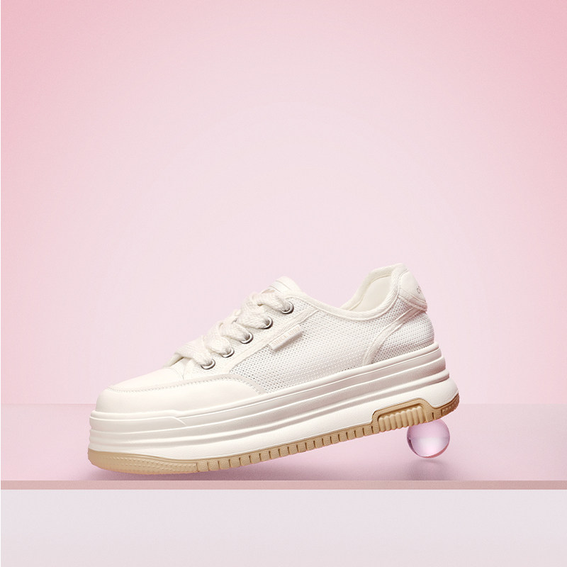 百丽透气网面面包鞋2023夏季小白鞋 百丽休闲板鞋