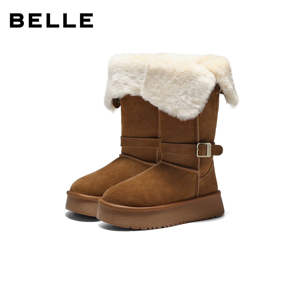 百丽厚底高筒翻毛雪地靴女新款毛毛东北棉鞋冬季长筒靴B3029DG5预 - 图3