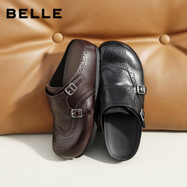 Belle Sheepskin Brogue Birkenstock Shoes Women's 2026 Brogue Monk Soft Sole Can Be Weared Outer Baotou Half Drag F6X1