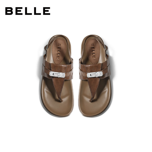 Belle washed horsehide flip-up sandals 2026 summer new thin-soled casual sandals for women B3110BL6 pre-