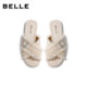 Belle resort-style straw slippers for women 2026 Xia Xin lightweight thin-soled rhinestone buckle slippers B3164BT6 pre-