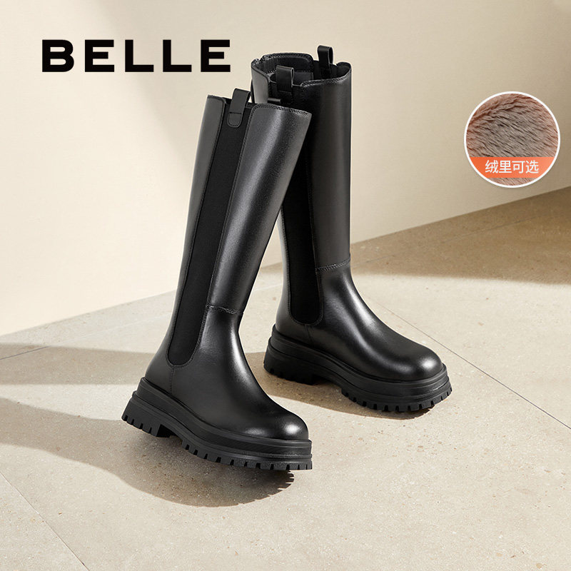 百丽厚底高长骑士靴女冬季新款显瘦切尔西靴加绒长筒靴子3NV70DG4,淘宝优惠券,粉丝福利购,淘宝优惠卷